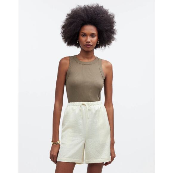 MADEWELL Cake Better Satin Drawstring Pull On Shorts Women's Size Large Cream - Picture 1 of 8